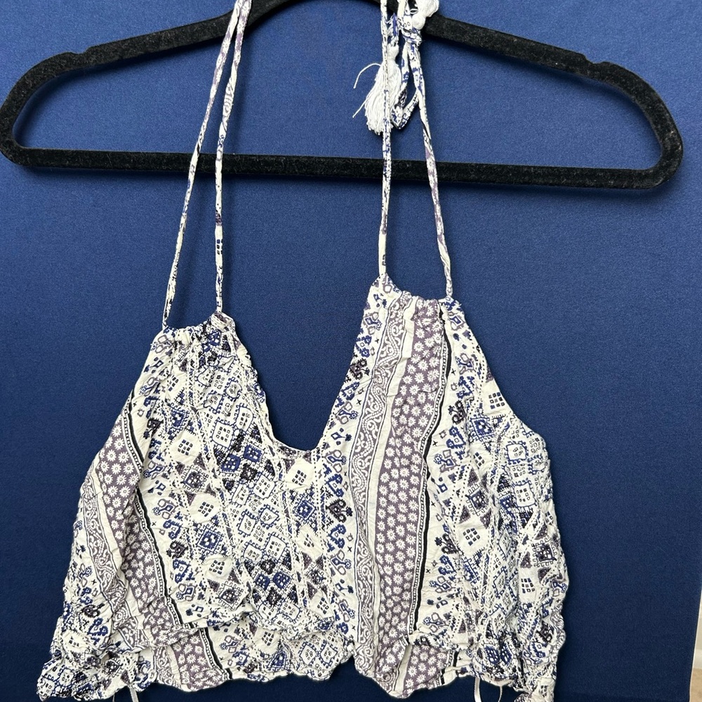 Bohemian Halter Top‎ - Blue and White